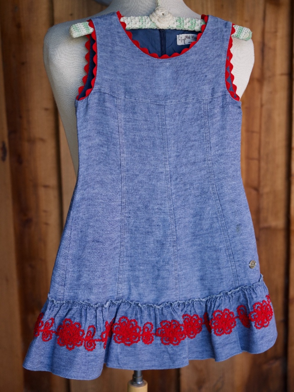 Pili Carrera 100% Linen Heather Blue Sleeveless Mini Dress Made In Spain Kids 6 - Picture 5 of 15